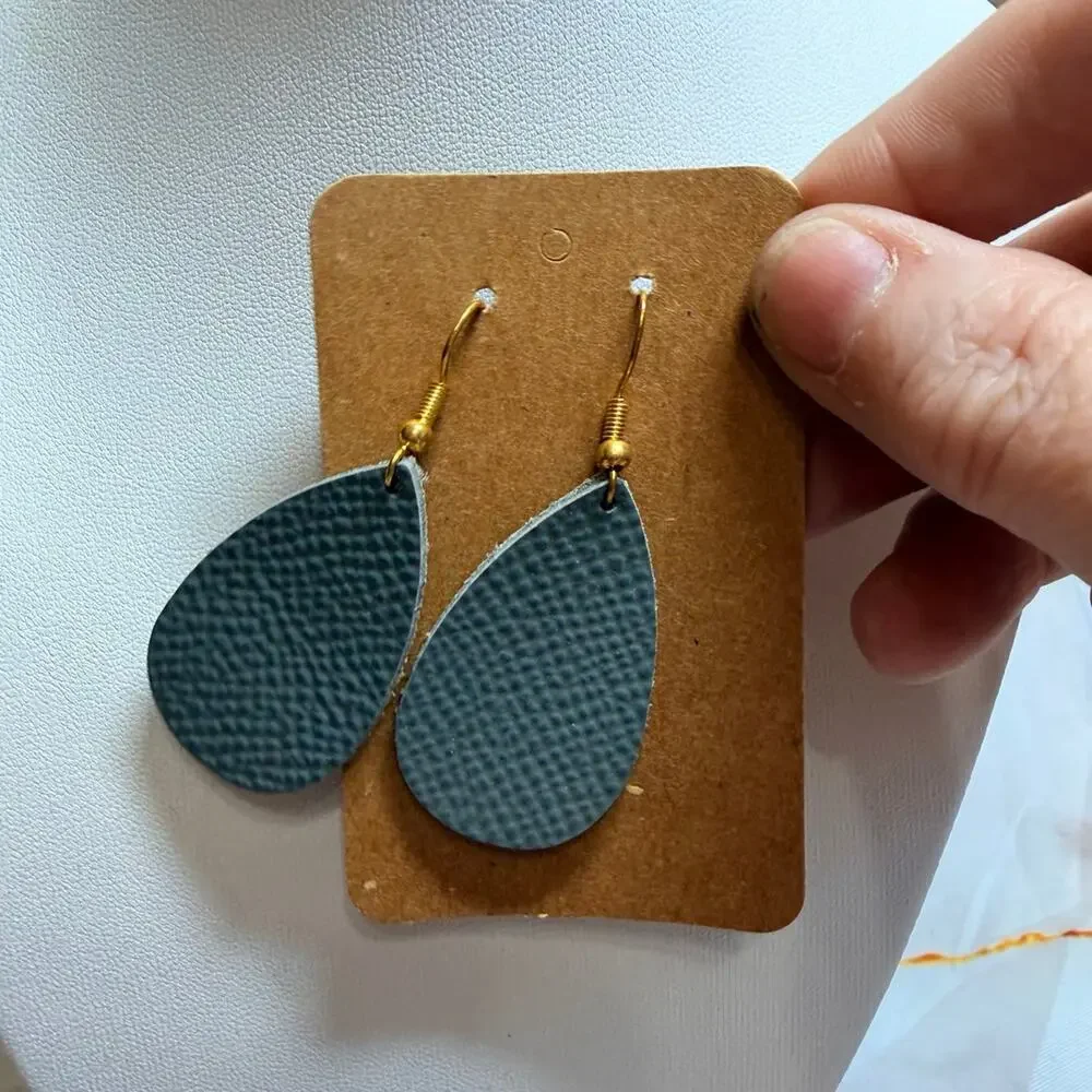 Teardrop Faux Leather Earrings Gray